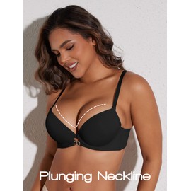 zossav T Shirt Bra Demi Underwire Lightly Lined Side Smoothing Bras Push Up 36C Black