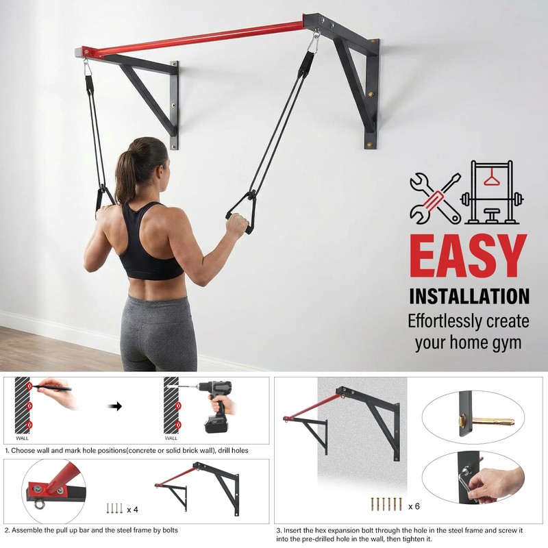 Wall Mounted Pull Up Bar, Heavy Duty Chin Up Bar