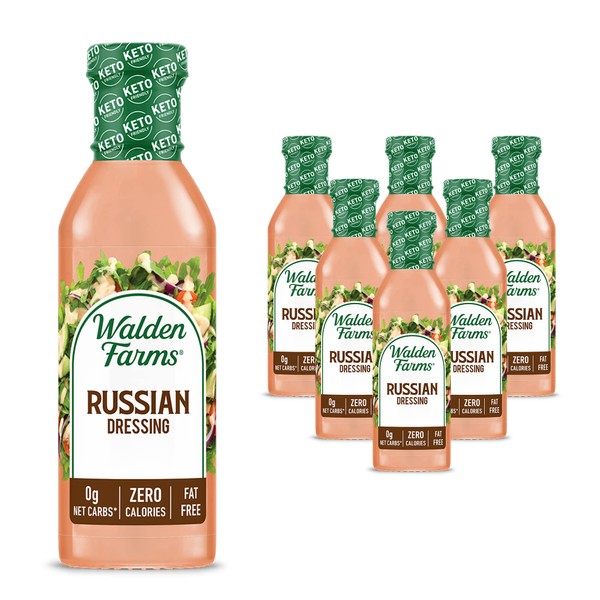 Walden Farms Russian Dressing 12 oz Bottle (Pack of 6) Fresh and Delicious - Sugar Free 0g Net Carbs Condiment, Kosher Certified, So Tasty on Salads, Sandwich, Burgers, Bread, Dipping Sauce and More