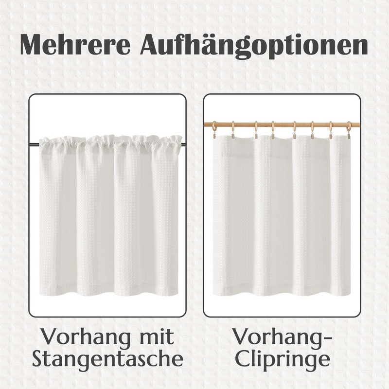 TOPICK Opaque Net Curtains Kitchen White Bistro Curtain with Drawstring