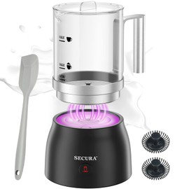 Secura Detachable Milk Frother and Steamer, 17oz Electric Milk Warmer with Glass Jug, 4-in-1 Hot & Cold Foam Maker for Latte, Cappuccinos & Hot Chocolate, Dishwasher Safe, BPA & Teflon-Free Design