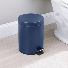mDesign Pedal Bin — Metal Waste Bin with Pedal, Lid and Plastic Bucket Insert — for Bathroom, Kitchen, and Office — 5 Litre Household Rubbish Bin with Ergonomic Design — Blue