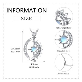 LUHE Crescent Moon Necklace 925 Sterling Silver Moonstone and Sun Pendant Necklace for Women Moon and Sun Christmas Gifts