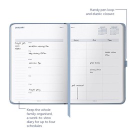 Busy B - Mid-Year Busy Life 17-Month Diary from August 2024 to August 2025 - Blue Faux Leather - Week to View A5 Diary with Pen Holder, Elastic Closure and Pockets