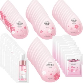 Etuanxi Kit De Viaje Con 60 Mini Productos Para El Cuidado De La Piel, Que Incluye Limpiador Facial, Sérum, Tónico, Loción, Crema Hidratante, Mascarilla De Barro Sakura Y Kit Para La Rutina Facial De