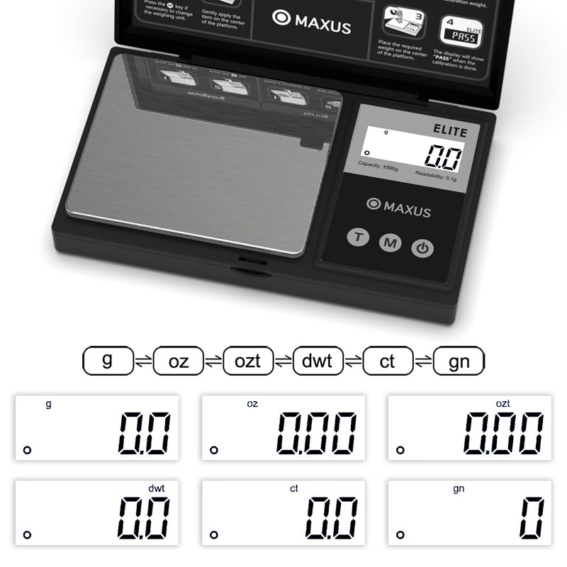 MAXUS Digital Gram Scale 1000g/0.1g, Small Food Scale with Backlit
