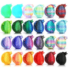 Impossmaker 24pcs 3D Printed Dragon Eggs, Cool Articulated Crystal Dragon Toys for Boys Kids Teen, Surprise Dinosaur Eggs for Party Favors, Fun Goodie Bag Stuffers for Birthdays, Classroom Prizes