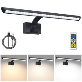 BIGMONAT 16inch Wireless LED Picture Light with Remote, 4400mAh Rechargeable Operated Picture Light with Timer and Dimmable, Metal Display Lamp for Wall, Frame Portrait Art, Matte Black