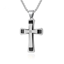 Oskani Men's Cross Necklace Stainless Steel Crucifix Cubic Zirconia Pendant with Chain Black Gold Jewelry