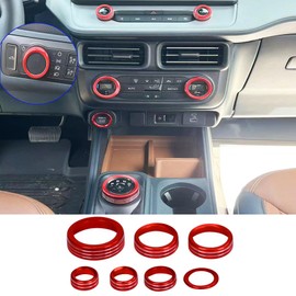BORUIEN for Ford Maverick 2022 2023 2024 Interior Accessories Decor Air Conditioner AC 4WD Engine Start Stop Headlight Volume Radio Control Switch Knob Cover 7PCS Aluminum Alloy (Red, 2022-2024)