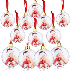 Skylety 12 Pcs Photo Ornament Ball Christmas Clear Plastic Hanging Photo Frame Ornament Family Photo Baubles for Christmas Tree Valentine's Day Decoration (Round)