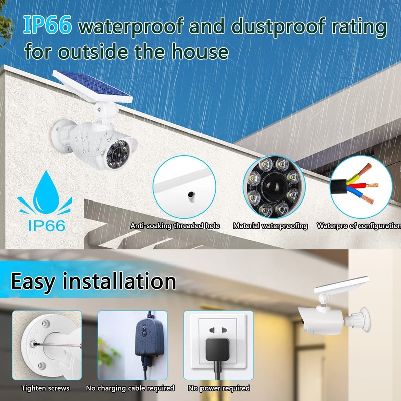 JIAXIZ Solar Security Outdoor Motion Sensor, Dummy Camera IP66 Waterproof,