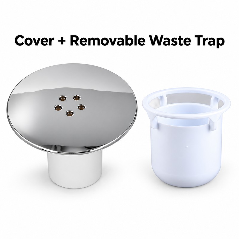 Round Shower Floor Drain Cover with Removable Waste Trap Insert