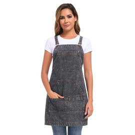 Beitiny Denim Apron with Pockets, Cross Back Apron for Men Women, Jean Work Aprons for Hairstylist Barber Grilling Gardening