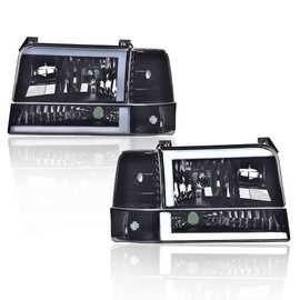 CHEDA LED DRL Headlights Assembly Compatible with 1996 Ford Bronco F150/ 92-97 F250 F350 Super Duty (Smoky lens Black Housing Clear Reflector) Faros Conjunto De Faros