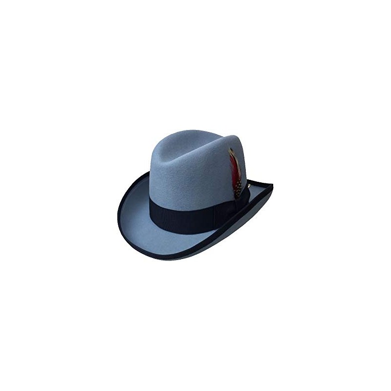 Deluxe Homburg Fedora Hat in Sky Blue with Navy Band