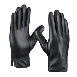 MGGMOKAY Mens Leather Gloves Lambskin Touch Screen Gloves Warm Cashmere Lined,Black,XL