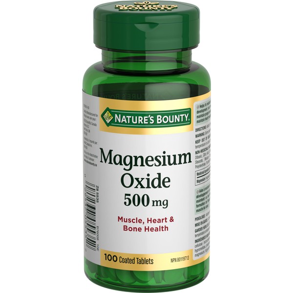 Nature's Bounty Magnesium Oxide 500mg Pills, Helps Maintain Proper Muscle Function, 100 Tablets