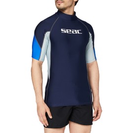 SEAC Men's Seac RAA Short Evo Men's Short Sleeve Rash Vest UV Swim and Snorkeling Top, Blue, UK