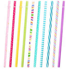 JANYUN 40 Pieces Reusable Straws BPA-Free 9" Colorful Printing Hard Platic Stripe Drinking Straw for Mason Jar Tumbler Family or Party Use Cleaning Brush Included Random Style (Casual Style)