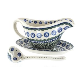 Blue Rose Polish Pottery Maia Gravy Boat & Ladle