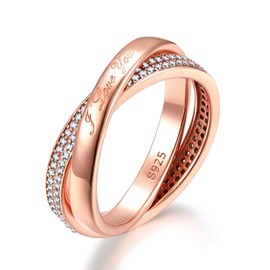 Presentski 925 Sterling Silver Rose Gold-Plated Double Band Cubic Zirconia Engagement Ring for women Birthday Gift