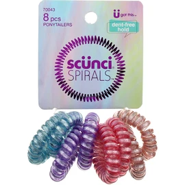 Scünci Hair Color Matching Elastics for Blonde Hair - 8 pieces + Bonus! Spiral Ponytailer!
