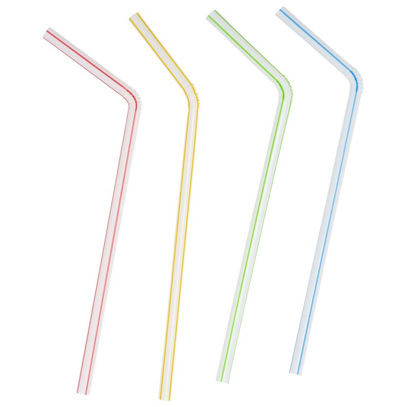 [200 Pack] Flexible Disposable Plastic Drinking Straws - 7.75"High -