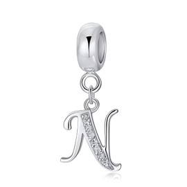 Symretie Women's 925 Sterling Silver Initial Charms Pendant Letter A-Z Silver Pendant Compatible with European Bracelets and Necklace, Sterling Silver, No Gemstone