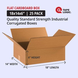 TAPE LOGIC 18 x 14 x 6 Corrugated Cardboard Boxes, Flat 18"L x 14"W x 6"H, Pack of 25 | Shipping, Packaging, Moving, Storage Box for Home or Business, Strong Wholesale Bulk Boxes