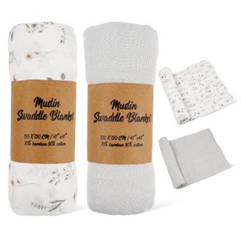 2 Packs Muslin Swaddle Blankets, Large Soft Baby Swaddle Blanket, Breathable Muslin Baby Blanket for Unisex Newborn (47 x 47 Inches)