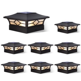 Solar Post Cap Lights Outdoor 8pack, Waterproof Solar Powered Deck Fence Post Lights for 4x4 Wood/Vinyl Posts, Solar Outdoor LED Light with Cool/Warm Lighting (Black, 8pack)