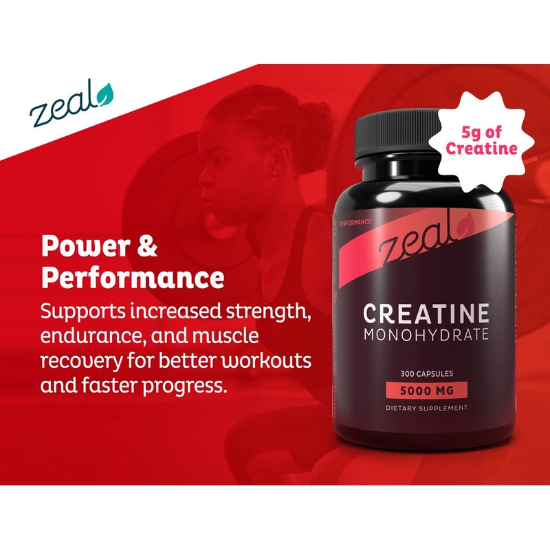 Zeal Creatine Monohydrate (300 Capsules, Unflavored)