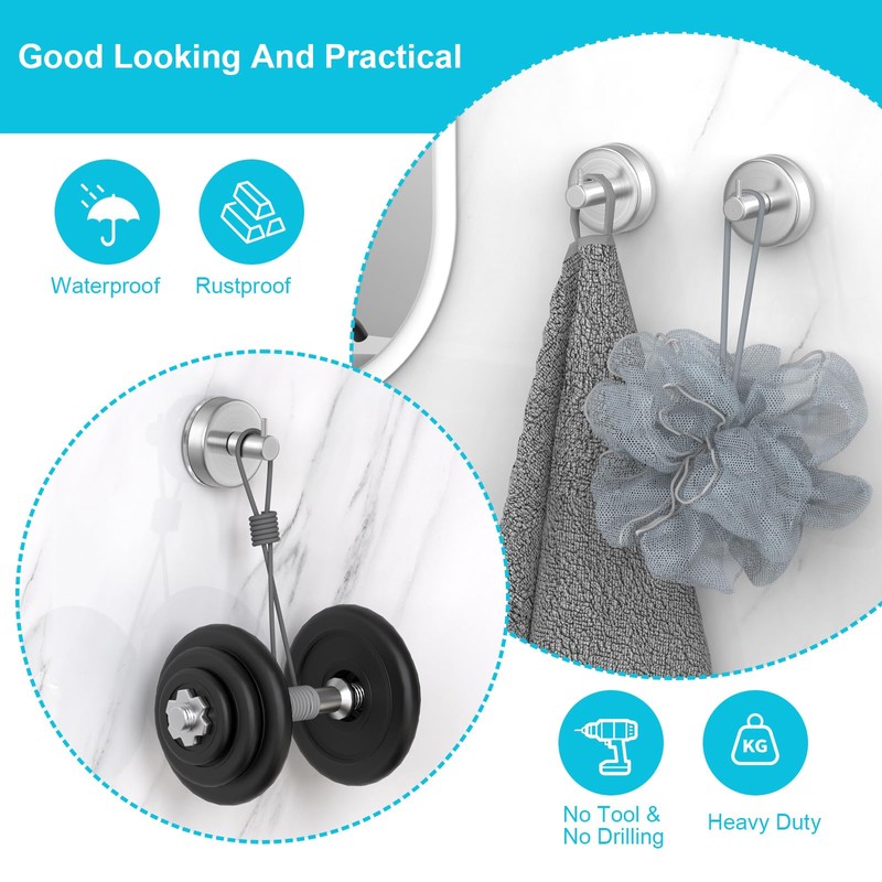 HUFEEOH Suction Cup Hooks for Shower, 2 Pack Wall Hooks