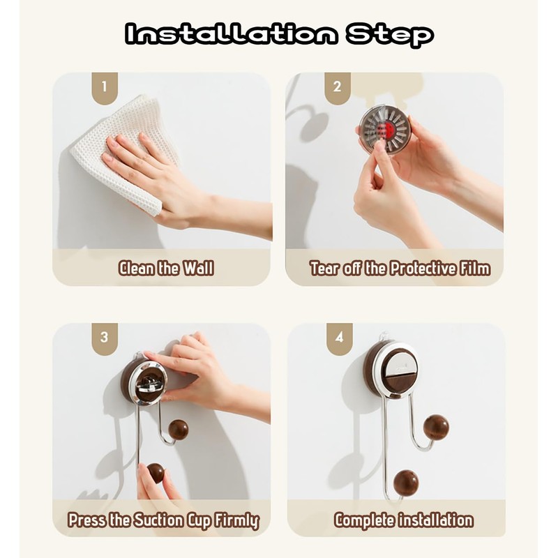 MURRI&MURRDI Strong Vacuum Suction Hooks 2 Pack, Hanger Suction Cup