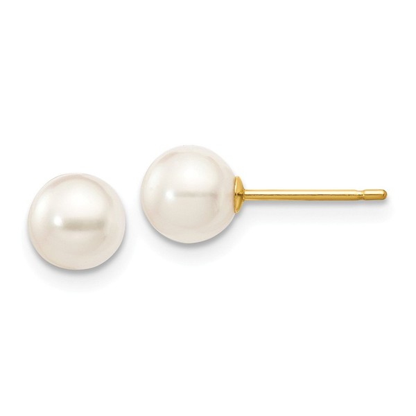 14K Yellow Gold 5-6mm Round White Saltwater Akoya Cultured Pearl