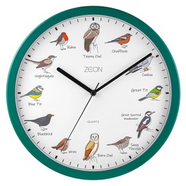 ZEON Birdsong Analogue Wall Clock, with Hourly Birdsong Announcements, Green, 29.5 cm, CE4558