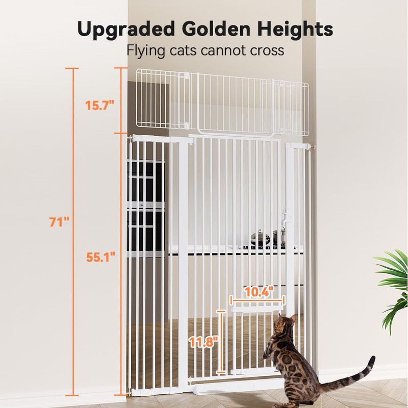 71" Extra Tall Pet Gate, 29.5-43" Wide with Adjustable Cat
