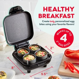 Dash Deluxe Egg Bite Maker - Electric Egg Bite Maker for Healthy Protein Snacks - Quick Cleanup, Space-Saving Design & Non-Slip Feet - 4 Servings, Aqua