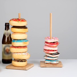 KVMORZE Bamboo Donut Stand 2 Pcs, Farmhouse Donut Tower Stand, Bagel Holder Stand, Removable Donut Display Stand for Dessert Table, Doughnut Holder for Wedding Baby Shower Birthday Party (Bamboo)