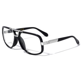Dweebzilla Gazelle Deejay Square Retro Aviator Sunglasses (Black & Silver Frame, Clear)