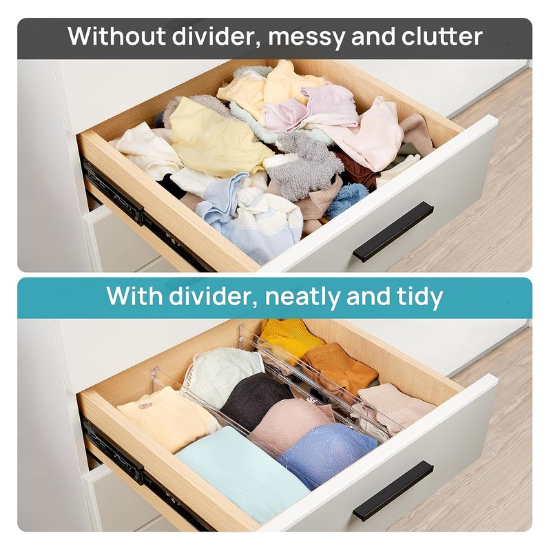 Adjustable Clear Drawer Dividers for Clothing and Utensils – Expandable