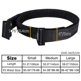 IDOGEAR Cintura tattica MOLLE da 5,08 cm con 4,45 cm di moschettone interno Cintura con fibbia a sgancio rapido Stile tagliato al laser, nero, S