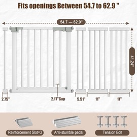 Amibud 41'' Extra Tall Baby Gate for Large Dogs Pets Indoor No Jumping Over, 54.7-63.0'' Wide Heavy Duty Puppy Gate for Doorways, Pressure Mounted Metal Gate for Child Toddler No Tools Needed(White)