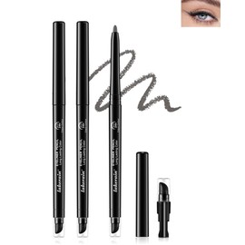 Grey Waterproof Eyeliner Gel Pencil- 2Pcs Smudge Proof Long Lasting Retractable Eyeliner Pen, Matte Cream Eyeliner Waterline, Smoky Makeup Eye Liner Pencils for Women, Built-In Sharpener & Smudger-05