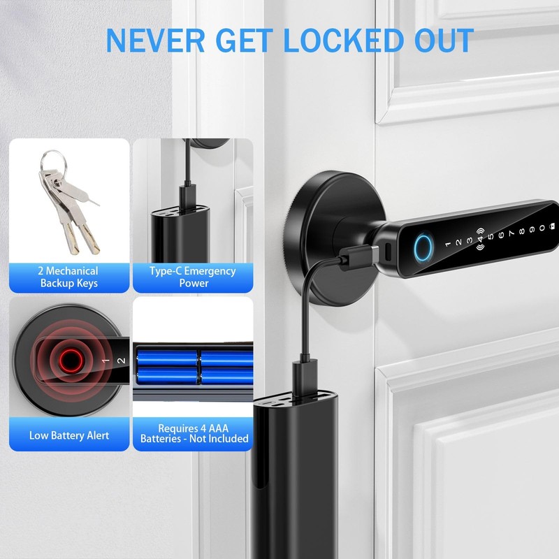 Fingerprint Door Lock - Smart Door Handle with Keypad, Biometric