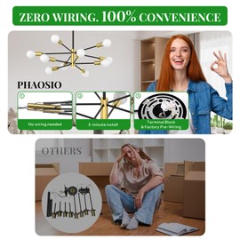 Phaosio Sputnik Chandelier 12-Light, Mid Century Modern Height Adjustable Ceiling Light Fixture for Dining Room, Kitchen Island, Living Room,Bedroom-Black and Gold