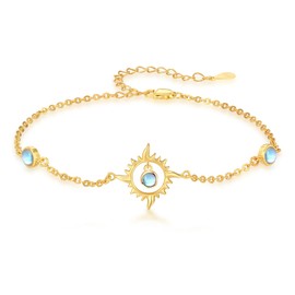 REDSUN Sun Bracelet 925 Sterling Silver Moonstone Sun Bracelet Adjustable Mother's Day Jewellery Gift Birthday Christmas for Women Mother Wife Girls (Gold), Sterling Silver