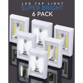 VIBELITE Closet Light, Battery Operated Switch Light, Tap Light, Touch, Push Night Lights, Wall Wireless Mount Under Cabinet, Shelf, Shed, Kitchen, Garage, Attic, RV, Lighting Installations (6-Pack)
