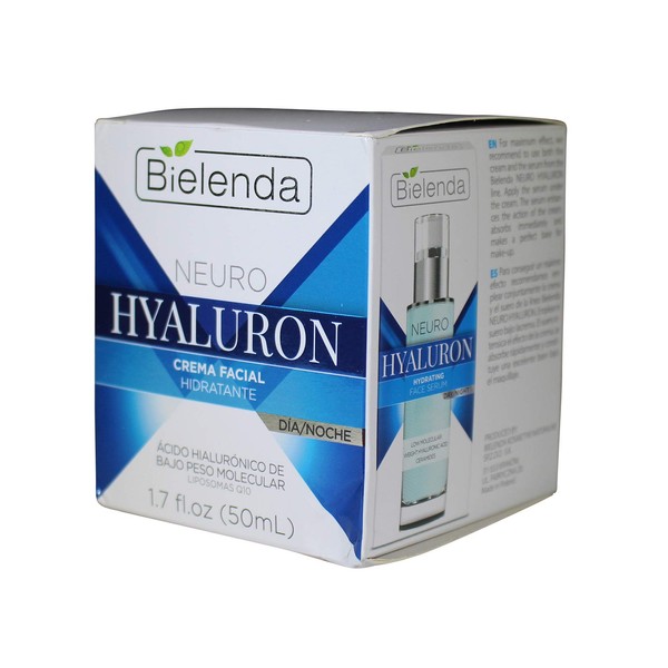 Bielenda Neuro Hyaluron Crema facial hidratante, 1.7 onzas, día y noche.